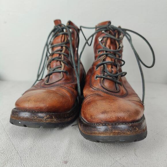 John Varvatos Bowery Spectator Boots Mens 10 Cognac Brown‎ Lace Up Combat - Picture 3 of 8